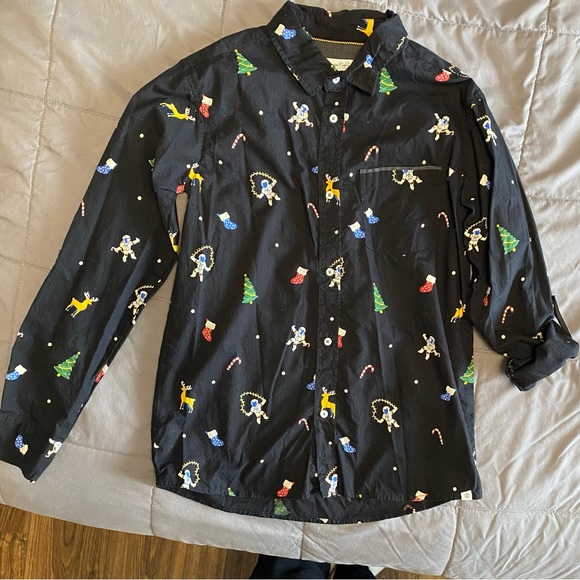 Sovereign Code Boys L 14/16 Christmas Button Long Sleeve Shirt; Astronaut - Picture 3 of 9